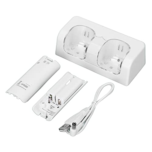 ciciglow Controller-Ladestation, Remote-Akkuladegerät mit Netzkabel Stabile Tragbare Dual-Ladestation Dock für Wii-Spiel-Fernbedienungsakku(Weiß) von ciciglow
