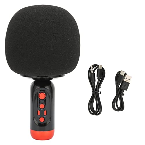 ciciglow Drahtloses Mikrofon, K2 4-in-1-Handheld-Bluetooth-Mikrofon Wiederaufladbares Drahtloses Karaoke-Mikrofon mit LED-Licht für Party-Auto-PC-Handy, für Kinder, Freunde oder Familie(Schwarz) von ciciglow