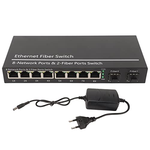 ciciglow Ethernet-Glasfaser-Switch, Glasfaser-Medienschalter, 2 Optische Anschlüsse, 8 Elektrische Anschlüsse, Bis zu 120 Km, RJ45-Anschluss, Plug-and-Play-SFP-Glasfaser-Medienschalter, (EU-Stecker) von ciciglow