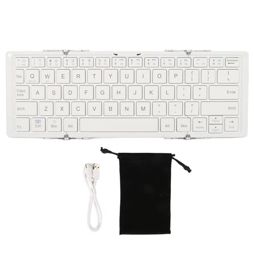 ciciglow Faltbare Bluetooth-Tastatur, mit 3 Bluetooth-Geräten, Kabellose Tastatur, Dreifach Faltbare Tastatur für Mobiltelefone, Externe Laptops (Elfenbeinweiß) von ciciglow