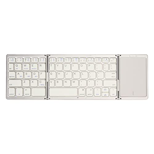 ciciglow Faltbare Kabellose Tastatur mit Touchpad, 3-Fach Faltbar, 140-mAh-Akku, Kompatibel mit IOS//, Unterstützt die Verbindung Mehrerer Geräte (Silber Weiss) von ciciglow