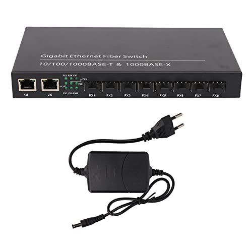 ciciglow Gigabit-Ethernet-Glasfaser-Switch, 10/100/1000 M RJ45-Netzwerkanschlüsse, Glasfaser-Medienschalter, 2 Elektrische Anschlüsse, 8 Optische Anschlüsse, Bis zu 120 Km (Europäische von ciciglow