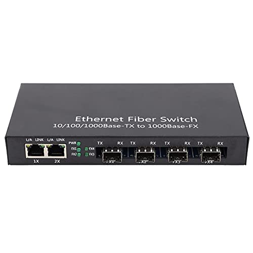 ciciglow Gigabit-Ethernet-Konverter, Ethernet-Medienkonverter RJ45 10/100/1000M 4 Glasfaser 2 Ports Singlemode Dual Fiber für IEEE802.3Z / AB 1000Base-SXLX von ciciglow