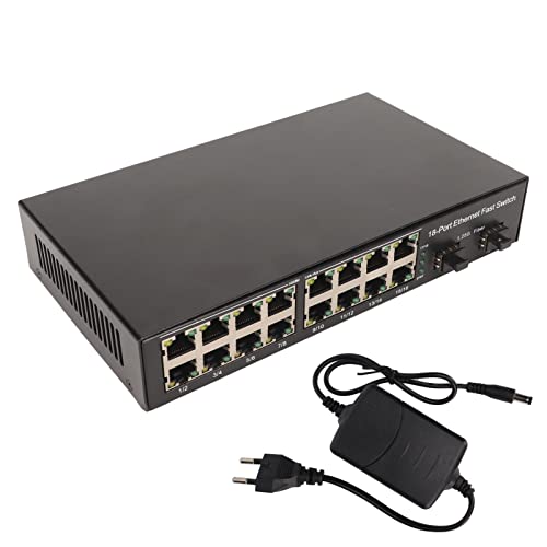 ciciglow Gigabit-Ethernet-Switch, 10/100/1000-M-Glasfaser-Medienkonverter, 2 Optische Ports, 16 Elektrische Ports, LED-Anzeige, Bis zu 120 Km RJ45-Port (Europäische Vorschriften) von ciciglow