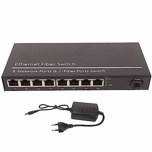 ciciglow Glasfaser-Ethernet-Medienkonverter, 10/100/1000 Mbit/s, 8 Elektrische Ports, SFP-Ethernet-Glasfaser-Switch, 1 Optischer Port, Gigabit-Switch, RJ45-Netzwerkport (EU-Stecker) von ciciglow