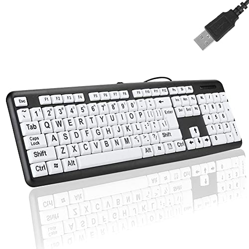ciciglow Großgedruckte Tastatur, 104 Tasten Kabelgebundene USB Tastatur mit großen Buchstaben PC Tastatur für Senioren, Kinde und Sehbehinderte(Schwarz) von ciciglow