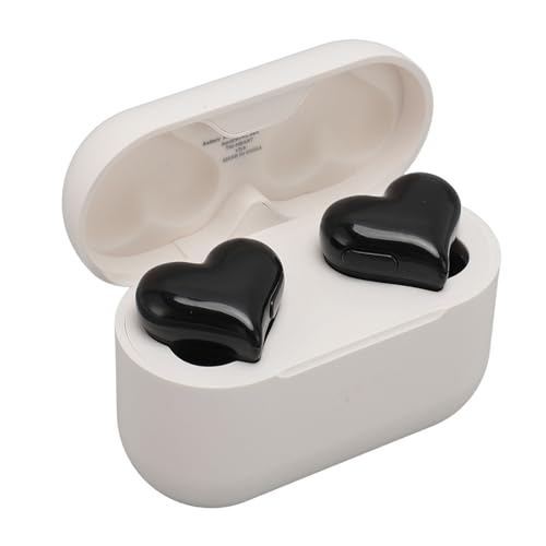 ciciglow Herzförmige Kabellose Ohrhörer, Stilvolle Kabellose Kopfhörer, HiFi-Stereo-Sound, Wasserdicht, Bluetooth 5.3-Ohrhörer mit Ladehülle für Mädchen und Frauen (Black) von ciciglow