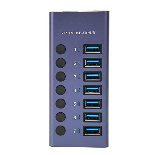 ciciglow Hochgeschwindigkeits-USB-3.0-Hub, 7 Anschlüsse, 5 Gbit/s, 5 V, 2,4 A, Individueller Schalter, LED-Anzeige, Plug-and-Play, Aluminiumlegierung (EU-Stecker) von ciciglow