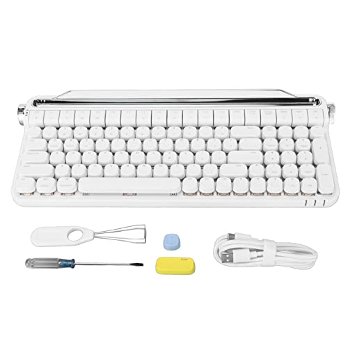 ciciglow Kabellose Schreibmaschinentastatur, B705, 100 Tasten, RGB-Hintergrundbeleuchtung, Roter Schalter, ästhetische Retro-Bluetooth-Tastatur mit Integriertem Ständer für Smartphone, (Weiss) von ciciglow