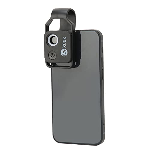 ciciglow Mobiltelefon-Mikroskop, APL-MS002 200x HD Optisches Objektiv Digitalmikroskop mit Universal-Clip-Vergrößerung Telefonkamera-Makroobjektiv(Schwarz ohne CPL) von ciciglow