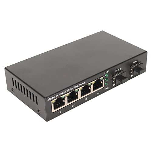 ciciglow SFP-Glasfaser-Switch, 10/100/1000 Mbit/s, 4 RJ45-Ports, Optischer Ethernet-Switch, 2 Elektrische Ports, LED-Anzeige für Glasfaser-Medienschalter (EU-Stecker) von ciciglow