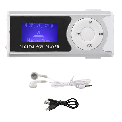 ciciglow Sport MP3, Tragbarer -Musik-Player 16 GB Erweiterungsspeicher mit LED-Taschenlampe LCD-Bildschirm-MP3-Player mit Kopfhörer und USB-Kabel(Silber) von ciciglow