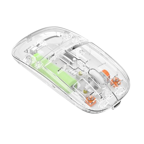 ciciglow Transparente Kabellose Maus, Bluetooth/2,4 G Tragbare Computermäuse, 800/1200/1600 Einstellbare DPI, Kabellose Maus mit USB-Empfänger (Transparentes Weiß) von ciciglow