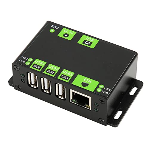 ciciglow USB 2.0-Hub mit 3 Anschlüssen, USB in Industriequalität aus Metall – EIN Hub 100M-Netzwerkanschluss-Erweiterungs-Hub-Adapter mit ESD-Schutz und LED-Anzeigen von ciciglow