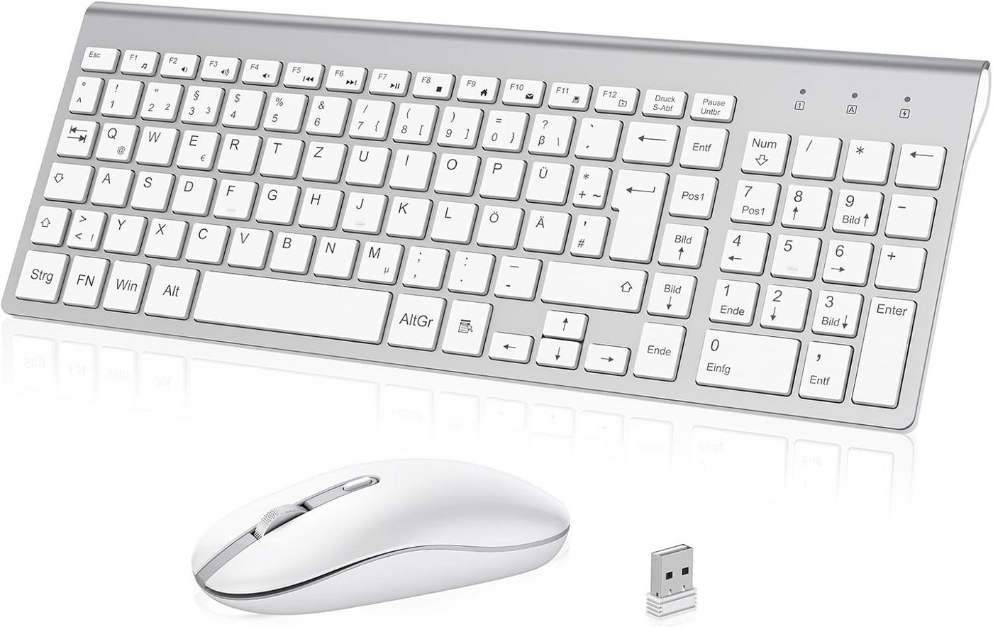 cimetech 2.4G Ultraslim Kabellose Tastatur- und Maus-Set, mit QWERTZ Deutsches Layout, 10m Reichweite, für PC, Desktop von cimetech