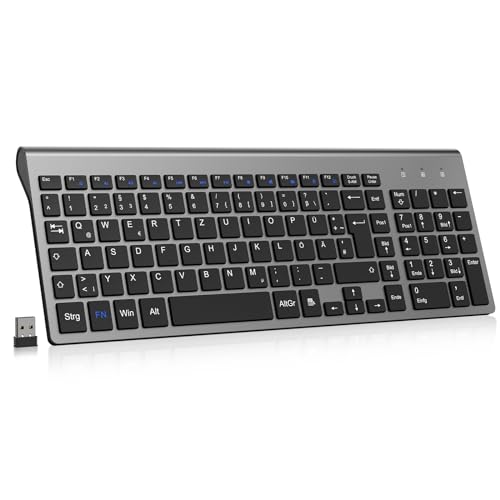 cimetech Kabellose Tastatur Flache Tasten Ergonomisch 2,4 Wireless Keyboard mit USB Empfänger Mini Funktastatur QWERTZ Layout 10m Reichweite Kompatibel mit PC, Desktop, Notebook, Laptop, Windows von cimetech