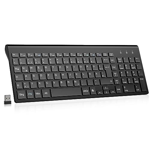 cimetech Kabellose Tastatur Flache Tasten Ergonomisch 2,4 Wireless Keyboard mit USB Empfänger Mini Funktastatur QWERTZ Layout 10m Reichweite Kompatibel mit PC, Desktop, Notebook, Laptop, Windows von cimetech