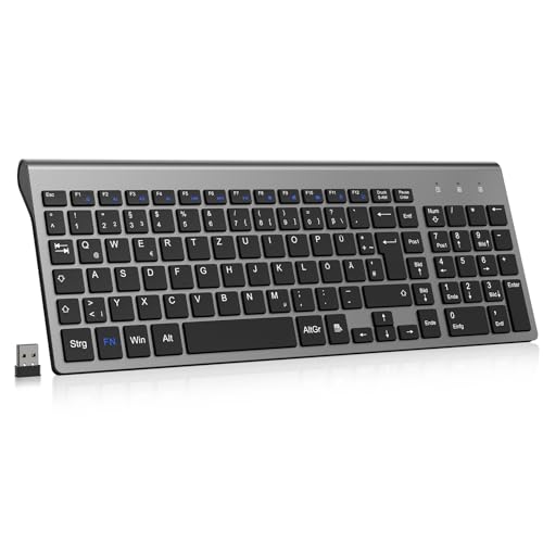 cimetech Ergonomische Kabellose Tastatur Flache Tasten 2,4 GHz Wireless Keyboard Mini Funktastatur QWERTZ Layout 10m Reichweite Kompatibel mit PC, Desktop, Notebook, Laptop (Slim_Grau) von cimetech