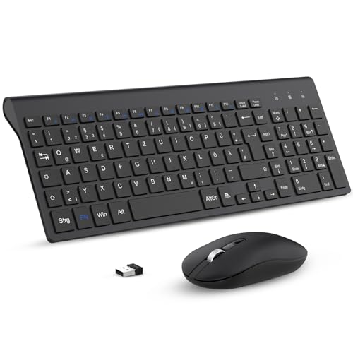 cimetech Tastatur Maus Set Kabellos, 2.4G Ultraslim Kabellose Tastatur mit Funkmaus, QWERTZ Deutsches Layout, 10m Reichweite, für PC, Desktop, Notebook, Laptop, Windows (Schwarz) von cimetech