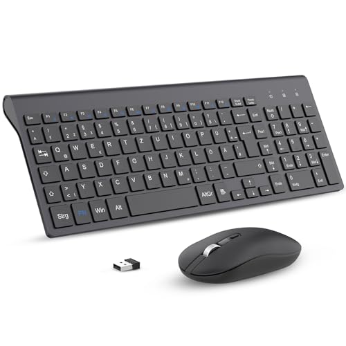 cimetech Tastatur Maus Set Kabellos, 2.4G Ultraslim Kabellose Tastatur mit Funkmaus, QWERTZ Deutsches Layout, 10m Reichweite, für PC, Desktop, Notebook, Laptop, Windows von cimetech