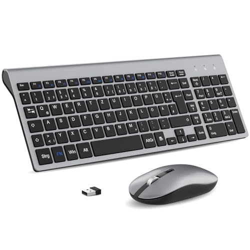 cimetech Tastatur Maus Set Kabellos, 2.4G Ultraslim Tragbare Funktastatur mit Maus Tastatur QWERTZ Layout (Deutsch) für Laptop, PC, Desktop, Notebook, Windows von cimetech