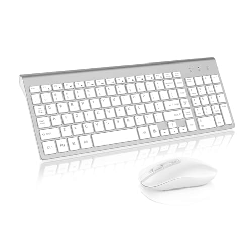 cimetech Wireless Keyboard and Mouse Combo, Compact Full Size Wireless Keyboard and Mouse Set 2.4G Ultra-Thin Sleek Design for Windows, Computer, Desktop, PC, Notebook, Laptop (Silber) von cimetech