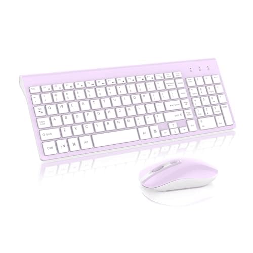 cimetech Wireless Keyboard and Mouse Combo, Compact Full Size Wireless Keyboard and Mouse Set 2.4G Ultra-Thin Sleek Design for Windows, Computer, Desktop, PC, Notebook, Laptop (lila) von cimetech