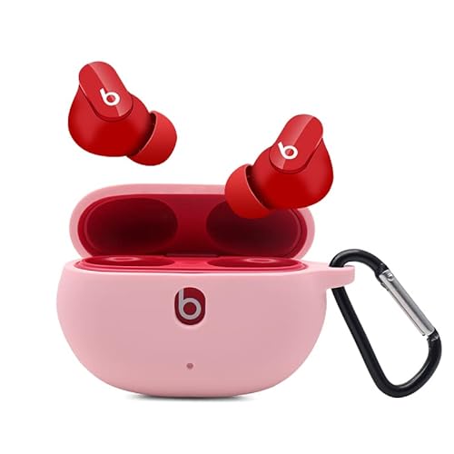 Claiol Silikonhülle für Beats Studio Buds Premium Stoßfest Silikon 2021 New Beats Studio Buds Case Cover mit Schlüsselanhänger (Rosa) von claiol