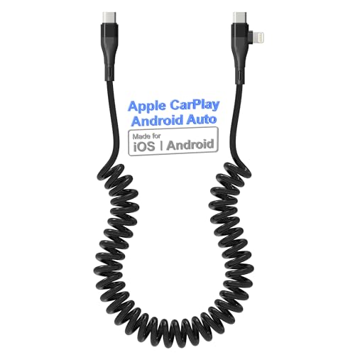 Gewickeltes USB-C-auf-USB-C/Lightning-Kabel für Apple Carplay und Android Auto, [MFi-zertifiziert] USB-C-Lightning-Kabel für das Auto mit Datensync, USB-C-Ladekabel für iPhone 15 14 13 Android von clickfish