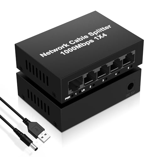 LAN Splitter 1 auf 4 1000Mbps Ethernet Splitter, Gigabit Ethernet Splitter RJ45 Netzwerkverlängerung Stecker, LAN Verteiler Ethernet Hub Network Switch 4 Ports für Cat 5/5e/6/7/8 von clickfish