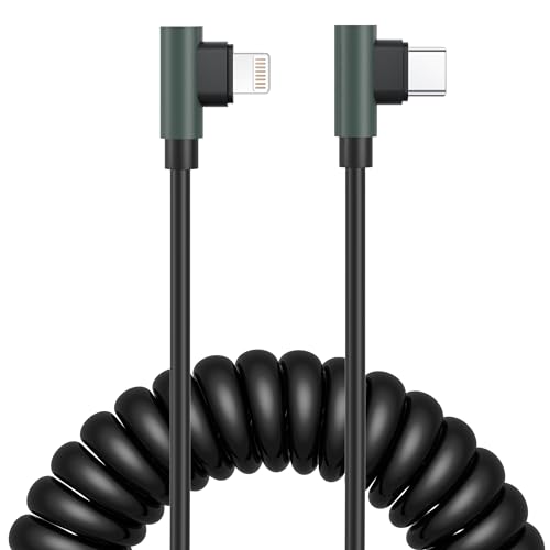 Spiralkabel USB C auf Lightning Kabel Kurz 90 Grad Ladekabel für Apple Carplay, Einziehbares Kurz iPhone Ladekabel mit Datensynchronisation, USB C Fast Lightning Kabel SchnellKabel für iPhone/Pad/Pod von clickfish
