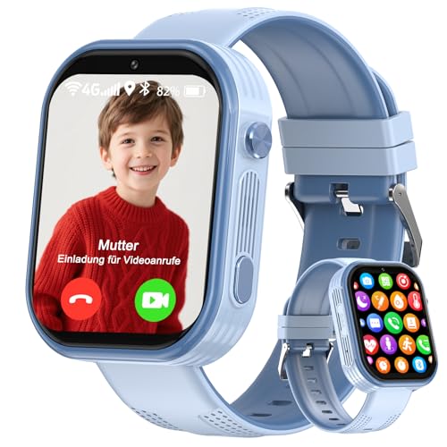 clleylise Smartwatch Kinder mit GPS und Telefon, 4G Kinder Smartwatch, Voice Chat, SOS IP68 Wasserdicht Spiel Wecker Touchscreen, Smart Watch für Jungen Mädchen 4-17 Jahre (Blue) von clleylise