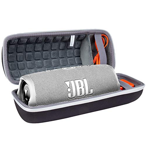Hart Reise Schutz Hülle Etui Tasche für JBL Charge 4 / JBL Charge 5 Tragbarer Bluetooth Lautsprecher von co2CREA (Schwarz Hülle/Innen Grau, Weißer Reißverschluss) von co2CREA