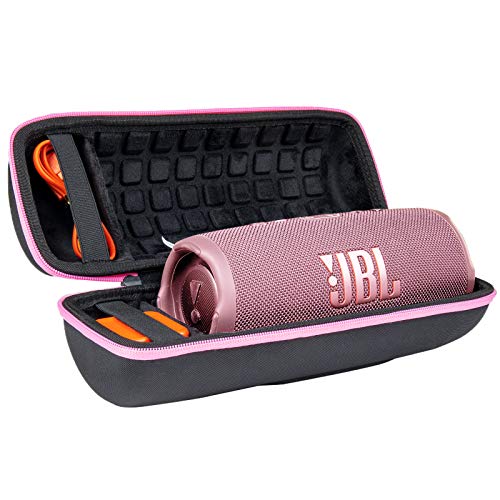 Hart Reise Schutz Hülle Etui Tasche für JBL Charge 5 Charge 4 Tragbarer Bluetooth Lautsprecher von co2CREA (Schwarz Hülle/Rosa Reißverschluss) von co2CREA