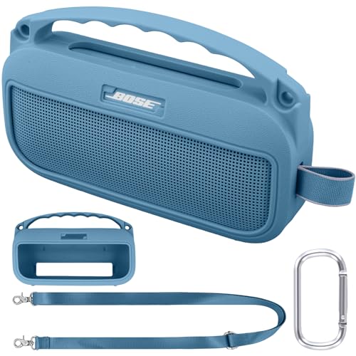 co2CREA Silikonhülle Tragetasche Case für Bose SoundLink Flex (2nd Gen) Lautsprecher, tragbare ultraleichte Silikon Schutzhülle mit Karabiner und Schultergurt (Lautsprecher Nicht enthalten) von co2CREA