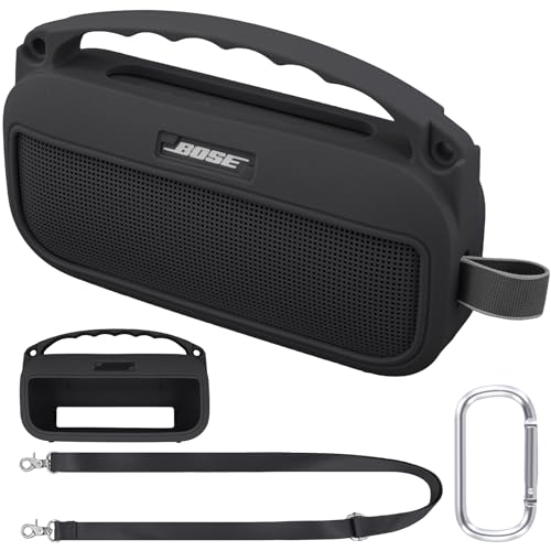 co2CREA Silikonhülle Tragetasche Case für Bose SoundLink Flex (2nd Gen) Lautsprecher, tragbare ultraleichte Silikon Schutzhülle mit Karabiner und Schultergurt (Lautsprecher Nicht enthalten) von co2CREA
