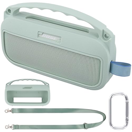 co2CREA Silikonhülle Tragetasche Case für Bose SoundLink Flex (2nd Gen) Lautsprecher, tragbare ultraleichte Silikon Schutzhülle mit Karabiner und Schultergurt (Lautsprecher Nicht enthalten) von co2CREA