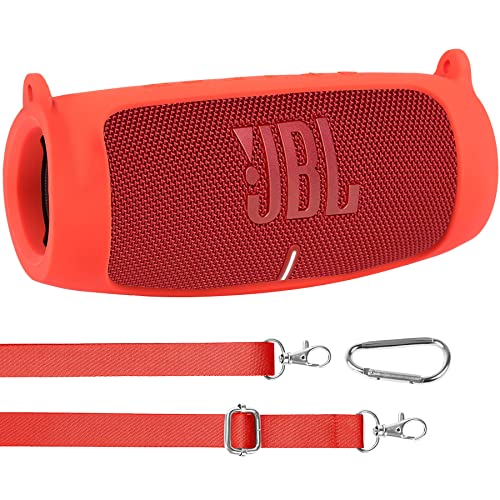 co2CREA Silikonhülle Tragetasche Case für JBL Charge 5 WiFi und Bluetooth Lautsprecher, tragbare ultraleichte Silikon Schutzhülle mit Karabiner und Schultergurt von co2CREA