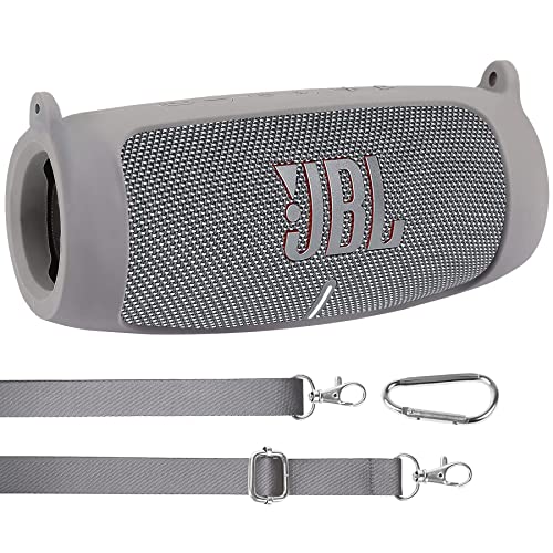 co2CREA Silikonhülle Tragetasche Case für JBL Charge 5 WiFi und Bluetooth Lautsprecher, tragbare ultraleichte Silikon Schutzhülle mit Karabiner und Schultergurt von co2CREA