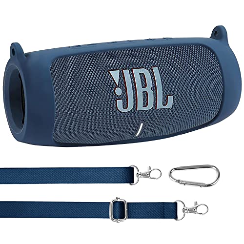 co2CREA Silikonhülle Tragetasche Case für JBL Charge 5 WiFi und Bluetooth Lautsprecher,tragbare ultraleichte Silikon Schutzhülle mit Karabiner und Schultergurt von co2CREA