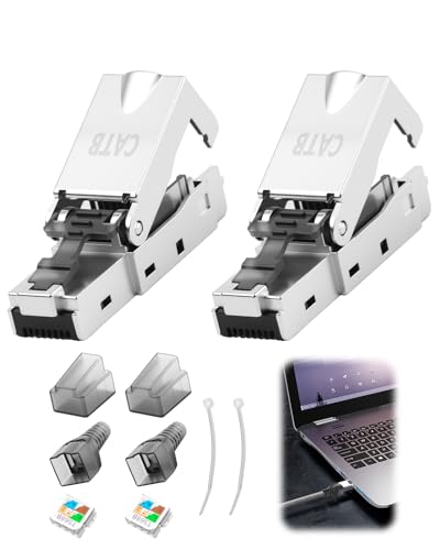 CAT 8 RJ45 Stecker werkzeuglos für starre Montagekabel, werkzeuglose Installation, 40 Gbit/s, 2000 MHz Bandbreite, 2er-Pack, für Ethernet, LAN, DSL und Patchkabel von coalwop