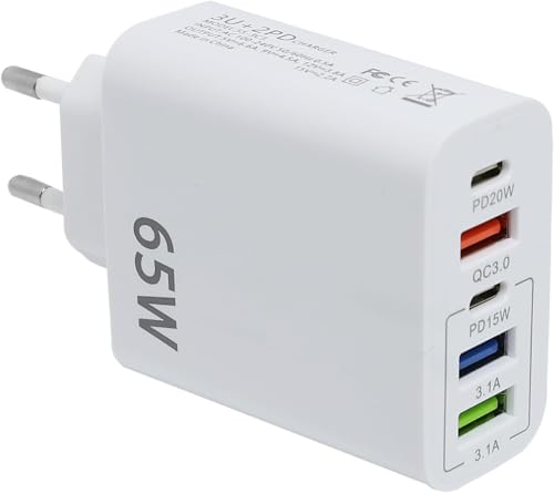 Ladegerät 65 W schnell USB – C 5 Ports (mit QC3.0/PD20W), ausgestattet mit 5 Ladeanschlüssen, Multiport-Adapter für iPhone 14/13/12/11, Samsung Galaxy S23/S22 von coalwop