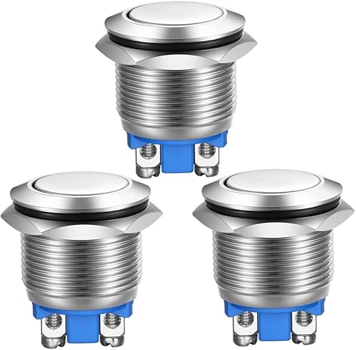 Momentaner Druckschalter mit flachem Kopf, Edelstahl, 19 mm, 3 Stück, wasserdicht IP65, 2 A, 12 V-250 V, Universal, geeignet für den Anschluss an Kfz-Steuerung, PC, Lautsprecher, Gerät Momentaner Druckschalter mit flachem Kopf, Edelstahl, 19 mm, 3 Stück, wasserdicht IP65, 2 A, 12 V-250 V, Universal, geeignet für den Anschluss an Kfz-Steuerung, PC, Lautsprecher, Gerät von coalwop