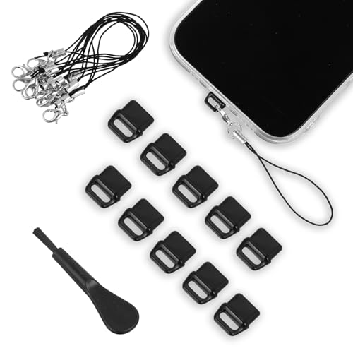 Cobee 10 Stück USB C Staubschutzkappe, Typ C Staubstecker Abdeckung mit 10 Lanyard und 1 Reinigungsbürste, Silikonhülle Staubschutz Stöpsel Kompatibel mit Typ C Ladeanschluss(Schwarz) von Cobee