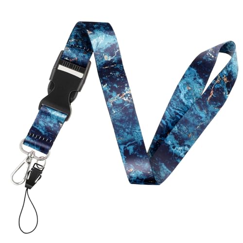 cobee Ausweis Lanyards mit abnehmbarer Schnalle, Schlüsselanhänger Lanyard für Damen und Herren robustes Umhängeband Ausweishalter Lanyard für Krankenschwestern Lehrer Büro(Blaugoldener Marmor) von cobee