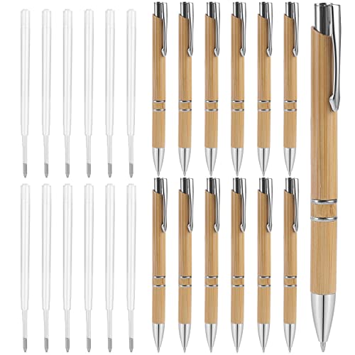 cobee Bamboo Kugelschreiber und Minen Set, 12 Stück 1,0 mm Druckkugelschreiber mit 12 Stück schwarzen Tintenminen Naturbambus-Stift Nachhaltiger Tintenroller Schule Bürobedarf von cobee