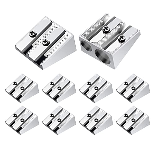 cobee Bleistiftspitzer 10 Stück Doppelloch-Aluminiumlegierung Bleistiftspitzer Handheld Metall-Bleistiftspitzer Mini-Bleistiftspitzer Metallkeil-Anspitzer für Bleistifte Erwachsene Kinder Schulen Büro von Cobee