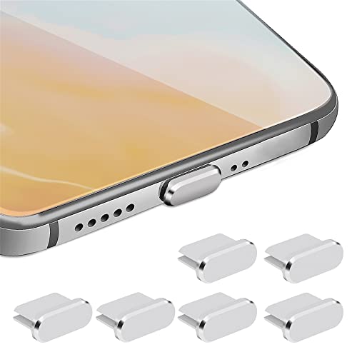 cobee Typ C Staubstecker Set, 6 Stück Aluminiumlegierung USB C Anti Staub Abdeckkappen Ladeanschluss Abdeckung Typ C Metall Staubschutz Stopper für Smartphone Laptop (Silber) von cobee