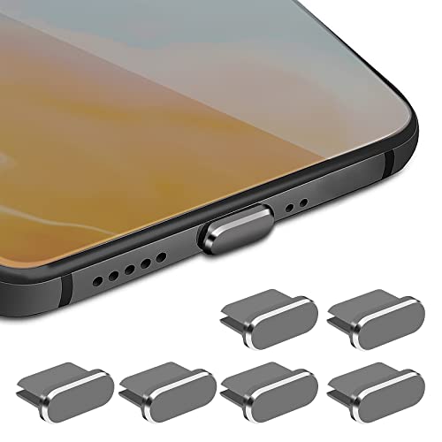 cobee Typ C Staubstecker Set, 6 Stück Aluminiumlegierung USB C Anti Staub Abdeckkappen Ladeanschlussabdeckung Typ C Metall Staubschutz Stopper für Smartphone Laptop (Grau) von cobee