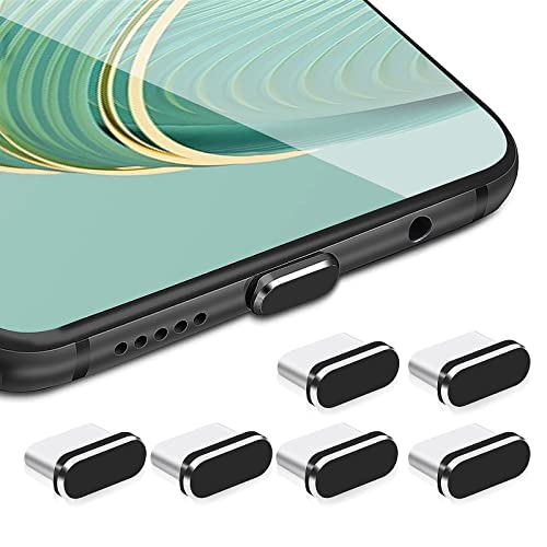 cobee USB C Staubstecker Set, 6 Stück Typ C Port Stecker, Anti Staub Abdeckkappen, Ladeanschluss Abdeckung USB C Port Kappen Schutz Typ C Metall Staubschutz Stopper für Smartphone Laptop (schwarz) von cobee